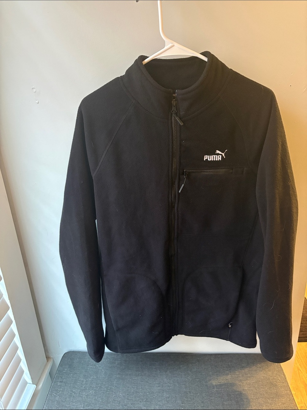 Puma Black Zip-Up Fleece Jacket with Chest Pocket